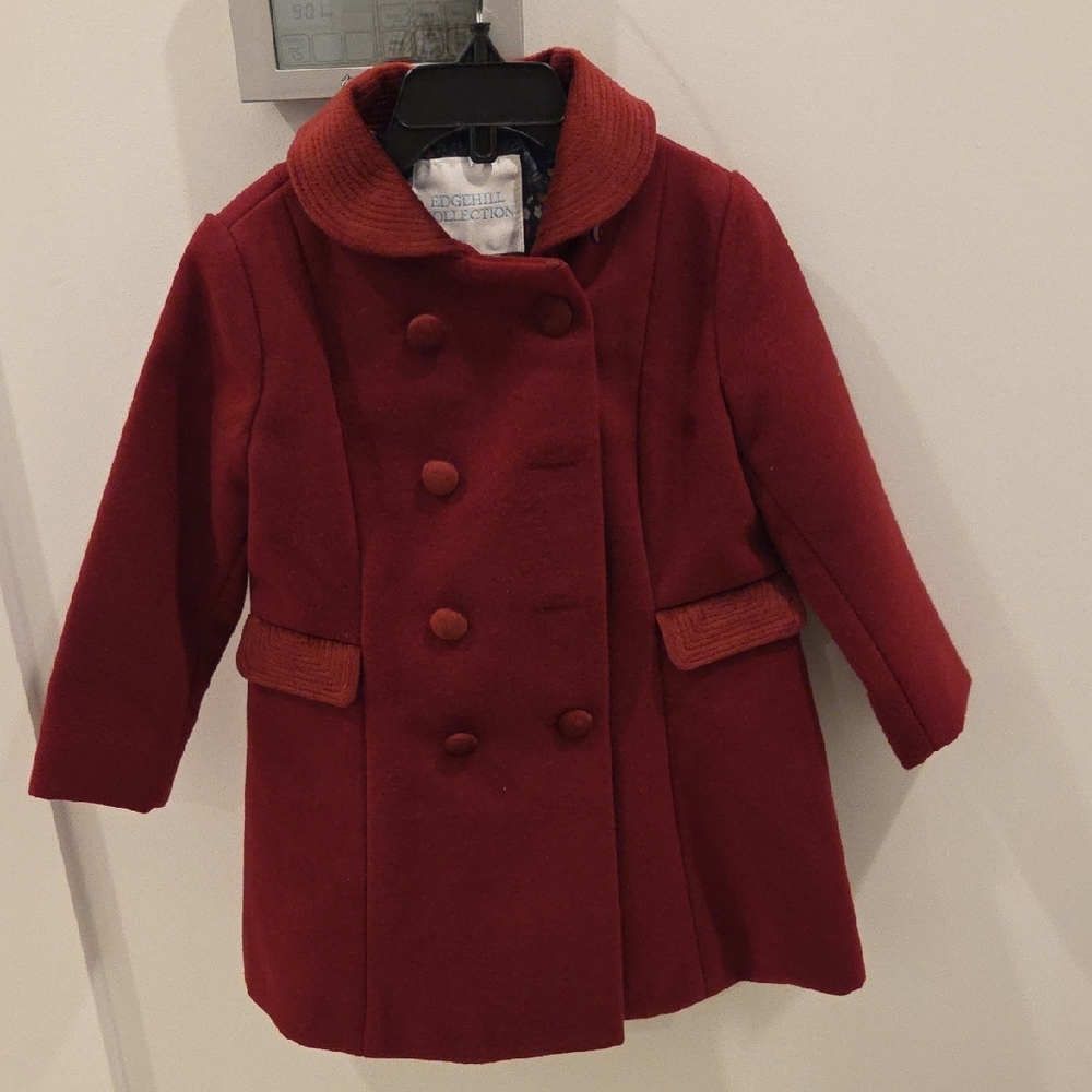 Edgehill Collection Girls' Burgundy Double-Breasted Pea Coat